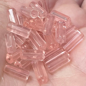 50 Pink Czech Polygon Cylinder Glass Beads