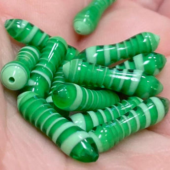 12 Vintage Italian Green White Striped Glass Beads #8892