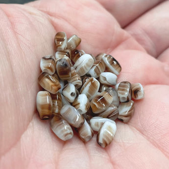 100 Vintage Czech White Brown Striped Glass Beads #8018