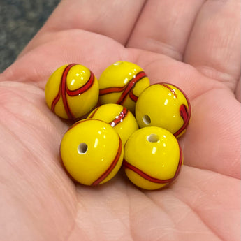 10 Vintage Japan Yellow Red Ribbon Striped Round Glass Beads  #9213