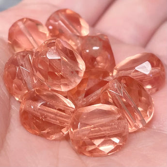 25 Peach Czech Table Cut Coin Glass Beads