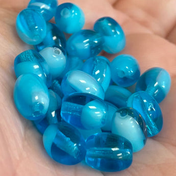 25 Vintage Two Tone Aqua Oval Glass Beads