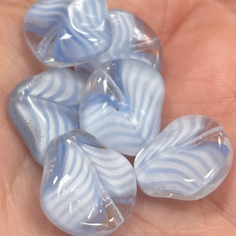 6 Vintage Blue White German Striped Glass Beads