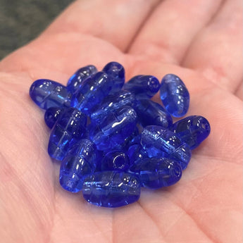 20 Vintage German Sapphire Blue Spiral Oval Glass Beads #7025