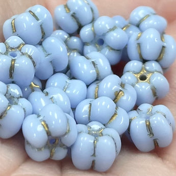 20 Vintage Light Blue Gold German Flower Glass Beads