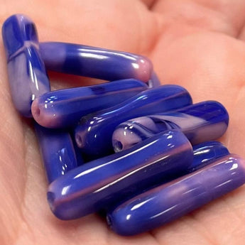 12 Vintage Italian Blue Pink Tube Glass Beads 8375