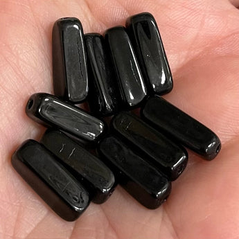 10 Vintage Old Japan Black Rectangle Glass Beads #8442