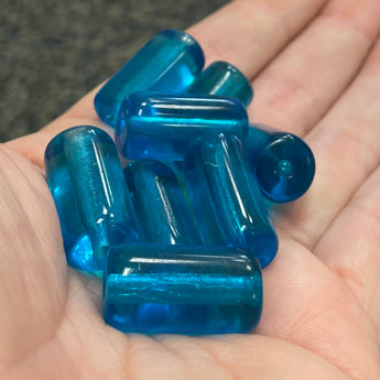 8 Vintage Transparent Aqua Blue Cylindrical Glass Beads