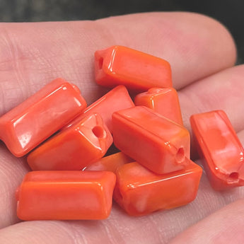 10 Vintage Japan Tangerine Orange Rectangle Glass Beads #8808