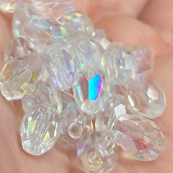 25 AB Czech Clear Faceted Teardrop Glass Beads