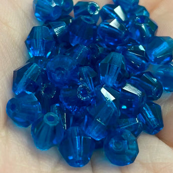 50 Vintage Capri Blue Faceted Czech Bicone Glass Beads