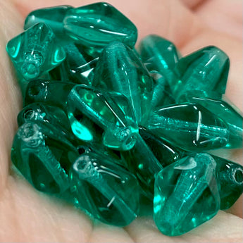 25 Vintage Emerald Green German Diamond Bicone Glass Beads #3812