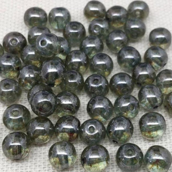 Green Czech Picasso Round Glass Beads