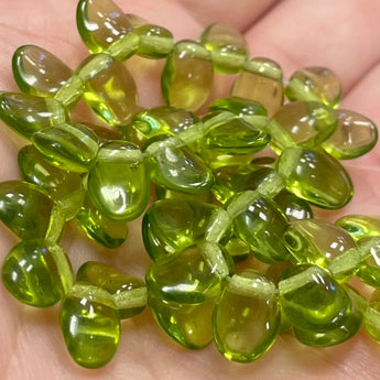 Green Olivine Czech Petal Glass Beads