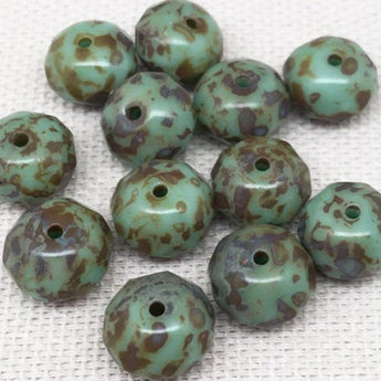 Green Picasso Czech Rondelle Glass Beads