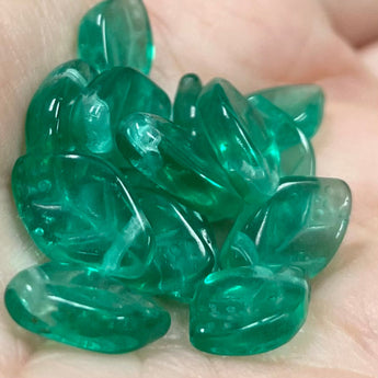  Green Zircon Czech Leaf Glass Beads