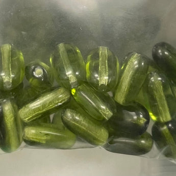 25 Vintage Olive Green Czech Oval Glass Beads