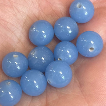 10 Vintage Japan Blue Round Glass Beads #8976