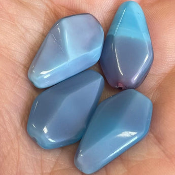 4 Vintage Rose Blue German Teardrop Glass Beads #9098