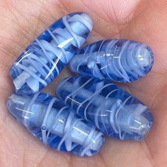 4 Vintage Sapphire Blue Japan Cherry Brand Oval Glass Beads #8733