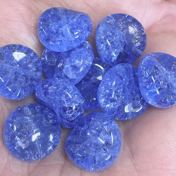 10 Vintage Sapphire Blue German Crackle Coin Glass Beads