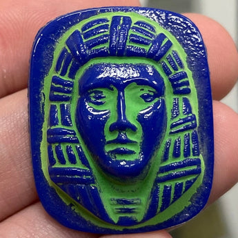 1 Vintage Royal Blue Egyptian Pharaoh Glass Cabochon #8609