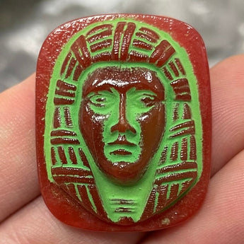 1 Vintage Carnelian Egyptian Pharaoh Glass Cabochon #8614