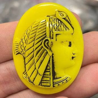 1 Vintage Large Yellow Egyptian Glass Pendant #8927