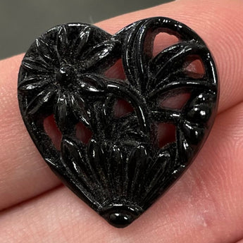 1 Vintage German Heart Floral Glass Cabochon #8336