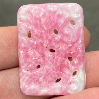 1 Vintage Large White Pink Japan Rectangle Glass Cabochon