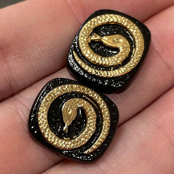 4 Vintage Black Gold Snake Glass Cabochons