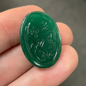 1 Vintage Jadeite Green Scarab Egyptian Oval Glass Cabochon #9127