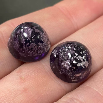 2 Vintage Violet Purple Foil Round Glass Cabochons #9604