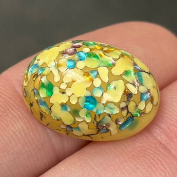 1 Vintage Japan Cherry Brand Yellow Foil Oval Glass Cabochon #9469