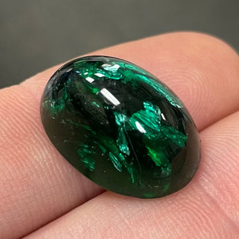 1 Vintage Oval Emerald Green Foil Oval Glass Cabochon #8603