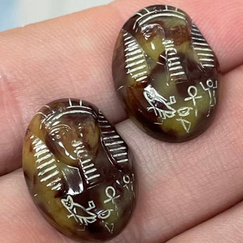 2 Vintage Tortoise Brown Acrylic Egyptian King Cabochons #9515