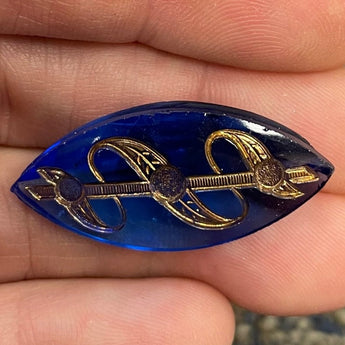 1 Victorian Blue Gold Inlay Navette Glass Stone