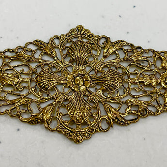 1 Vintage Plated Antique Gold Brass Garden Filigree #8122