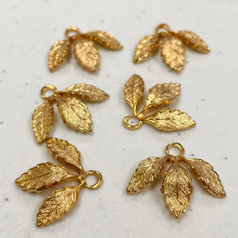 6 Vintage Gold Tri Leaf Charms