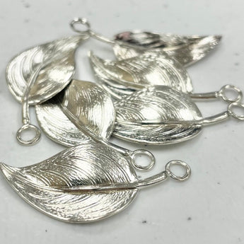 6 Vintage Silver Plated Leaf Charms