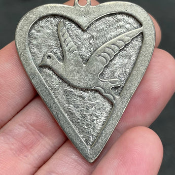 1 Vintage Dove Heart Pewter Metal Pendant