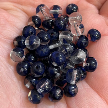 50 Czech Clear Navy Blue Round Druk Glass Beads #8280