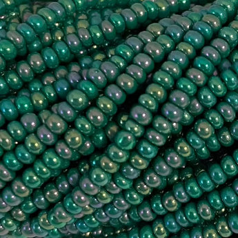 1 Hank AB Opaque Dark Green Czech Glass Seed Beads