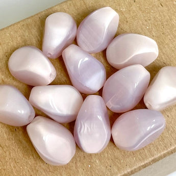 12 Vintage Opal Light Lavender Rose Glass Beads #9377