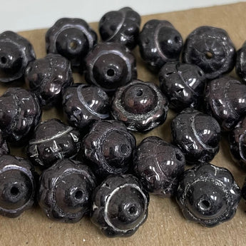 25 Vintage Czech Dark Metallic Purple Saturn Glass Beads #2687