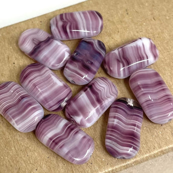 10 Vintage White Amethyst Striped Oval Glass Beads #8436