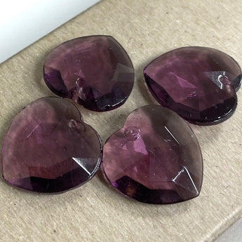 4 Vintage Amethyst Purple Faceted Glass Heart Pendants #200158