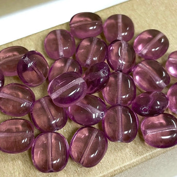 25 Amethyst Purple Czech Oval Glass Beads 10mm