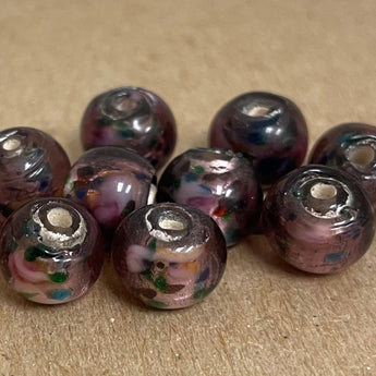 10 Vintage Light Amethyst Foil Round Glass Beads