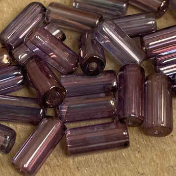 25 Vintage Luster Lavender Elongated Glass Beads